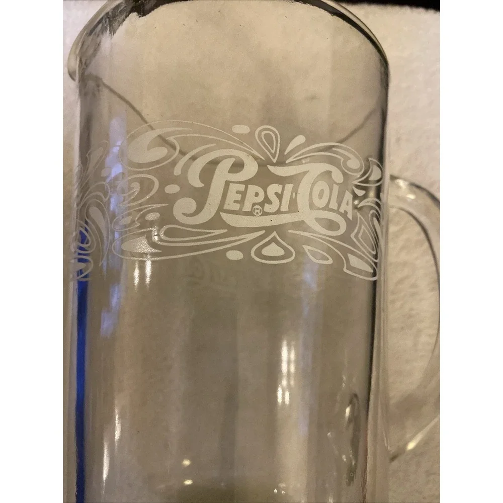 Pepsi Cola White Logo Glass Pitcher Clear Etched Vintage Pizza But